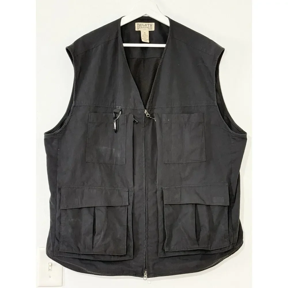 Duluth Trading Co Mens Vest Black Fishing Cargo Utility Pockets Workwear Size XL